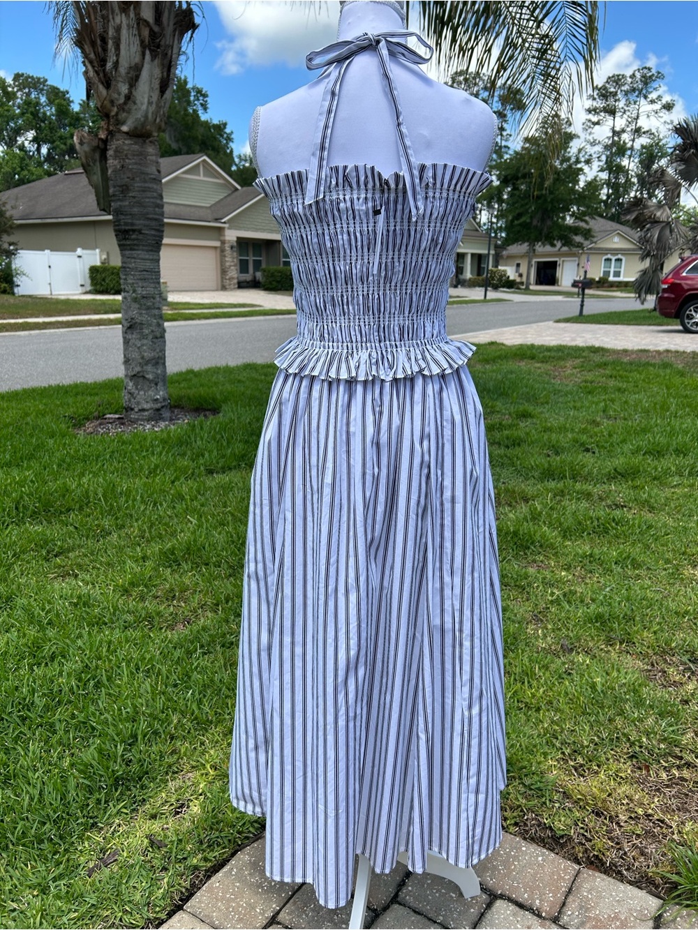 NWTš·Sugarlips Striped Halter Square Neck Sleeveless Smocked Poplin Midi Dress - Picture 9 of 15